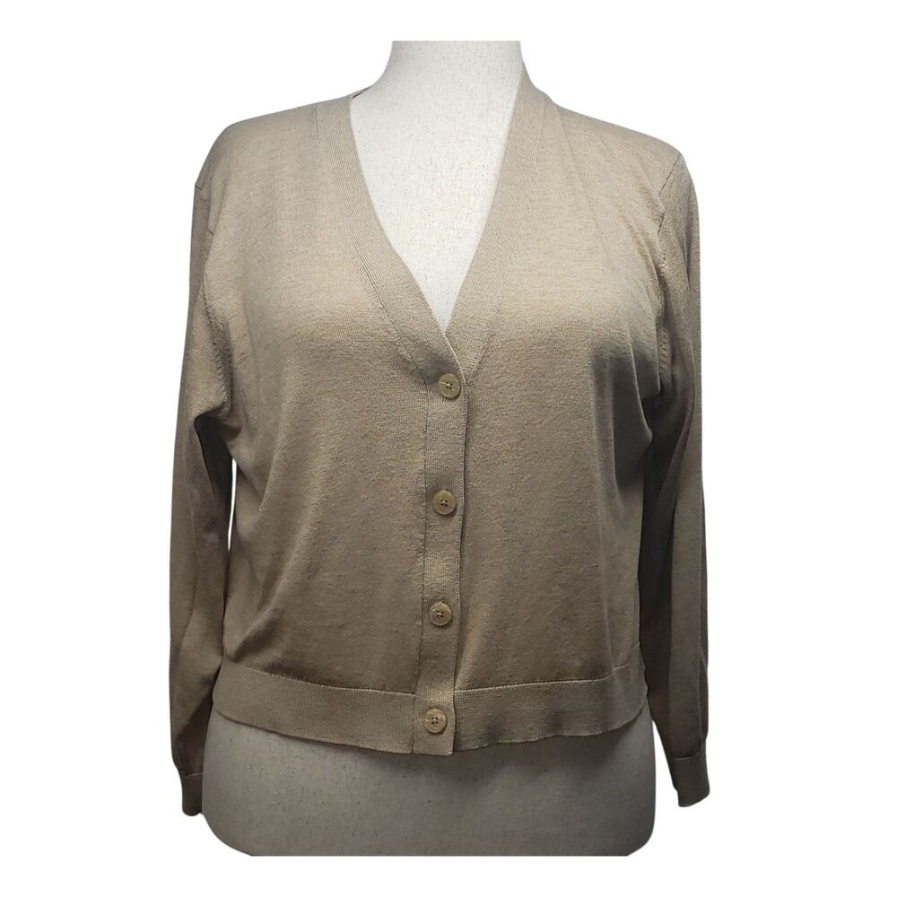 A New Day Women’s L Tan Collarless Knit Cardigan Soft Girl Minimalcore